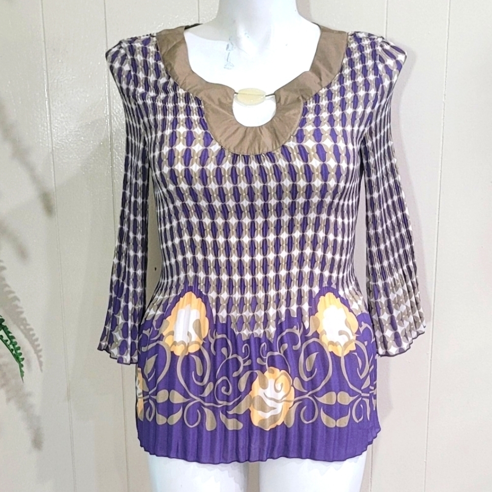 Vintage 90s PIANO Lightweight Pleated Shirt Blouse Womens Top Size L